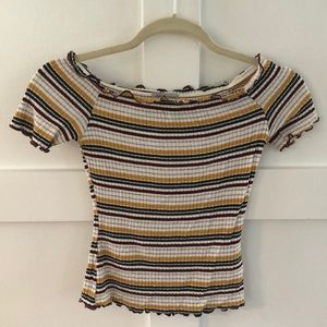 70s Stripe Ribbed Bardot Top